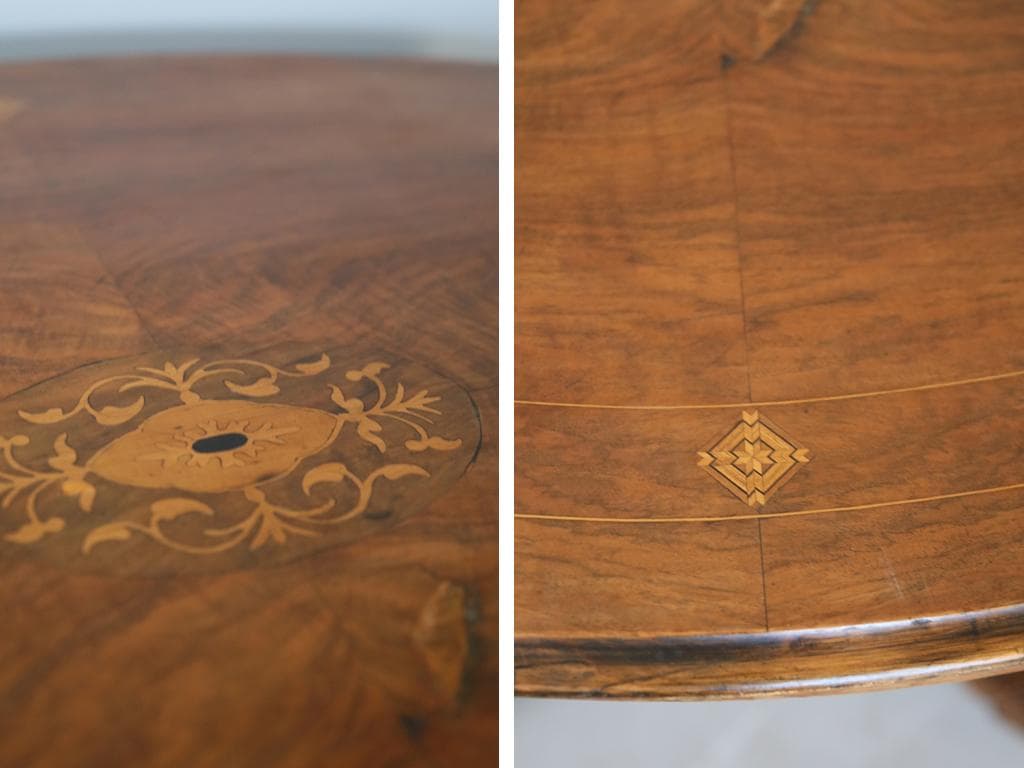 英国アンティーク木製オーバルテーブル/サイドテーブル机/飾り棚(91-64)