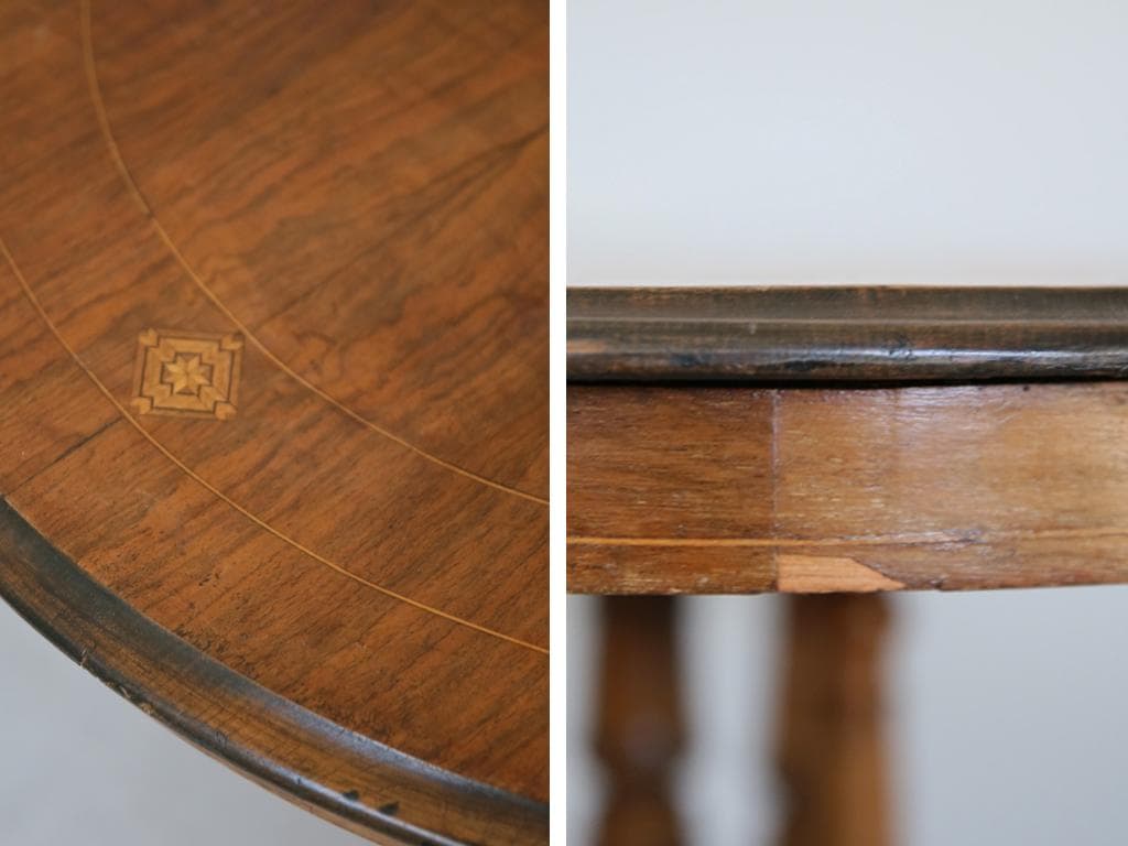 英国アンティーク木製オーバルテーブル/サイドテーブル机/飾り棚(91-64)