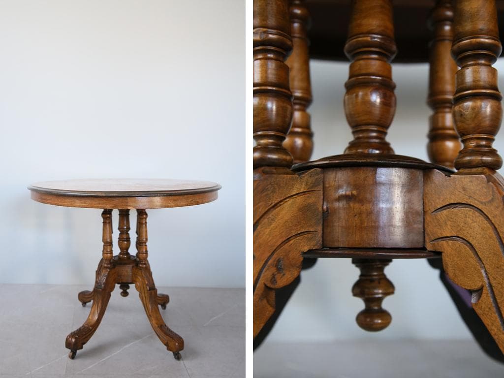 英国アンティーク木製オーバルテーブル/サイドテーブル机/飾り棚(91-64)