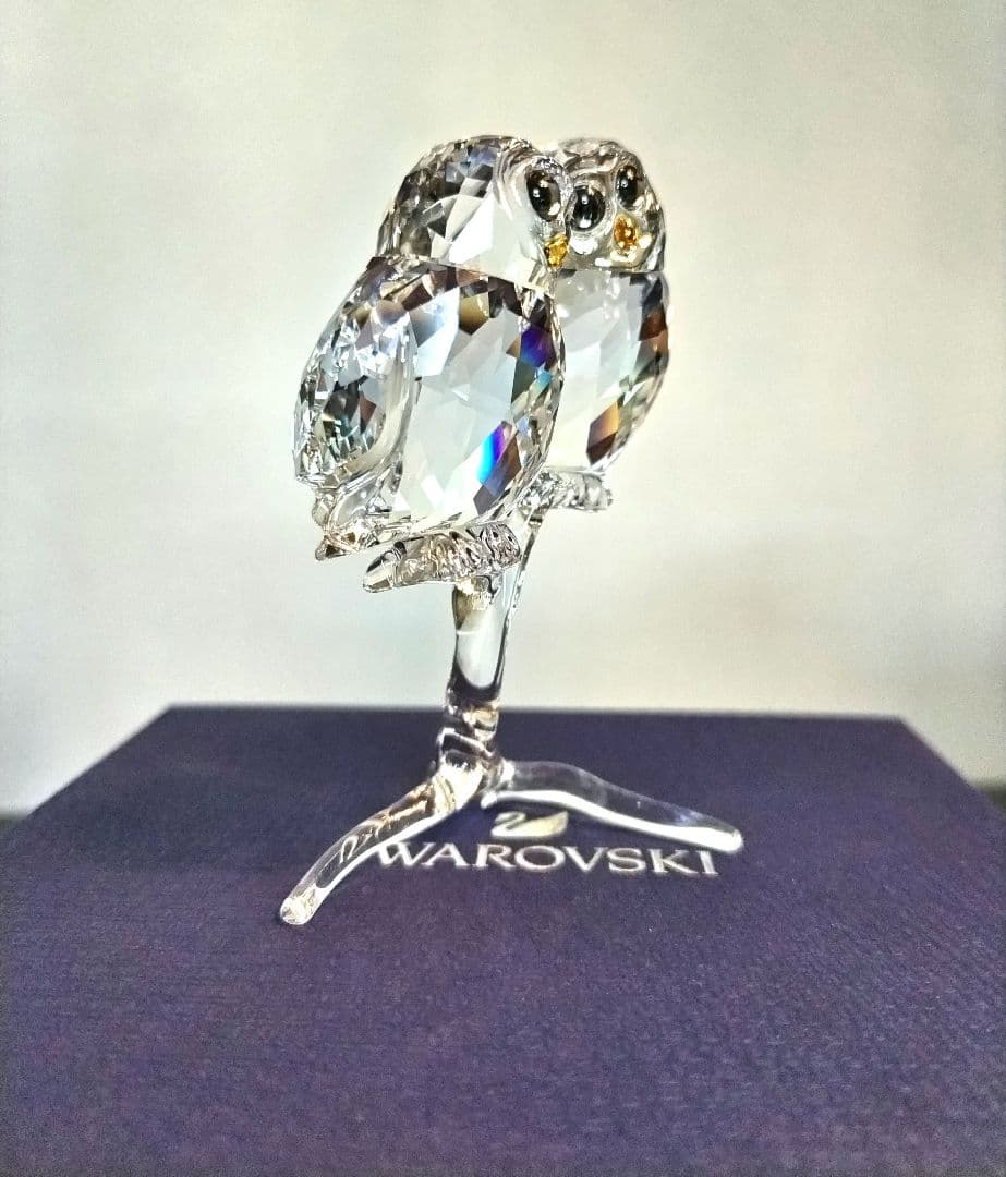 美品　スワロフスキー　フクロウのカップル　箱付　Owl Couple　置物
