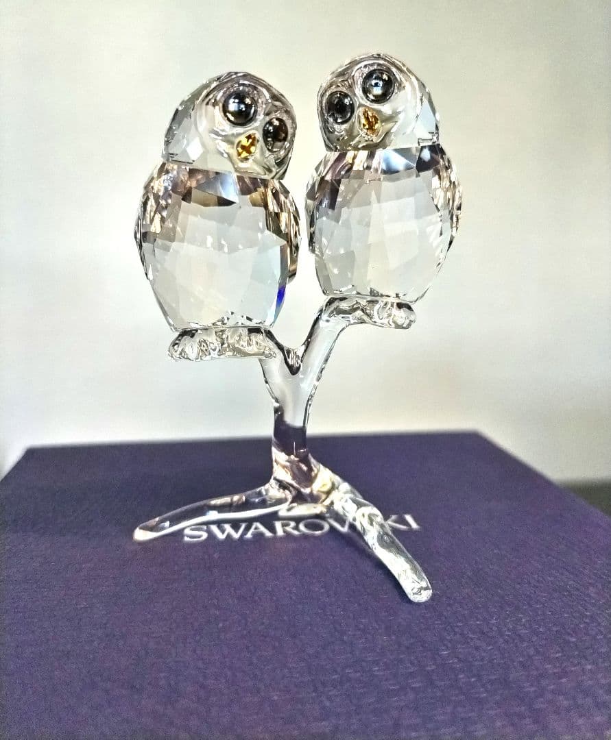 美品　スワロフスキー　フクロウのカップル　箱付　Owl Couple　置物