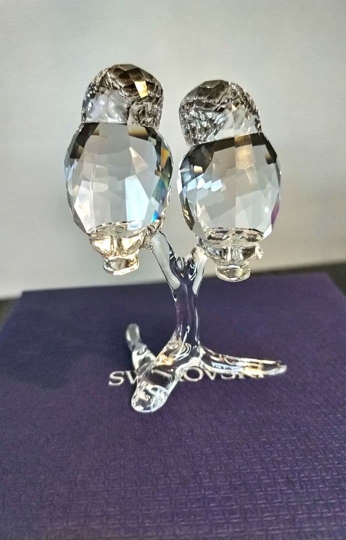 美品　スワロフスキー　フクロウのカップル　箱付　Owl Couple　置物