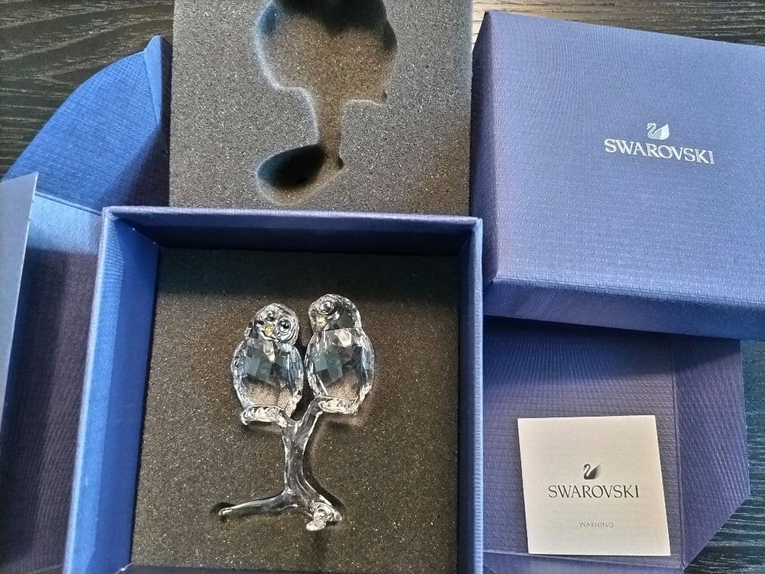 美品　スワロフスキー　フクロウのカップル　箱付　Owl Couple　置物