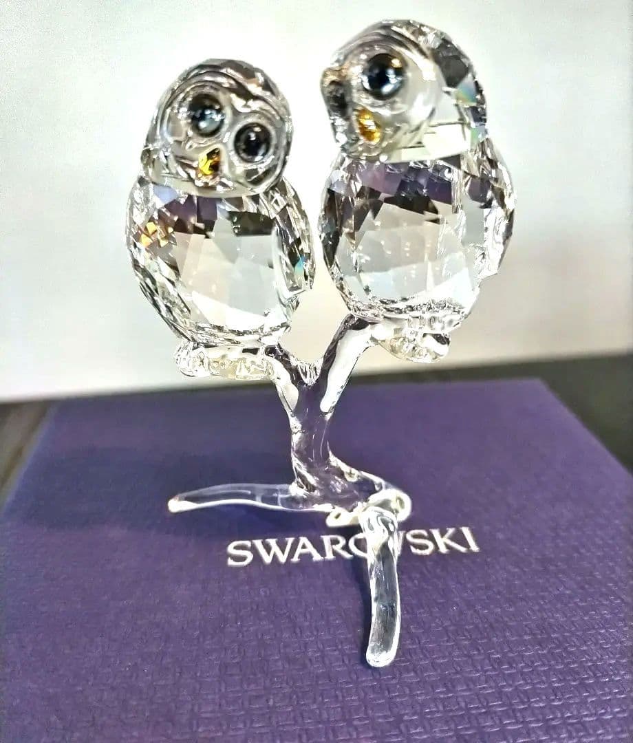 美品　スワロフスキー　フクロウのカップル　箱付　Owl Couple　置物