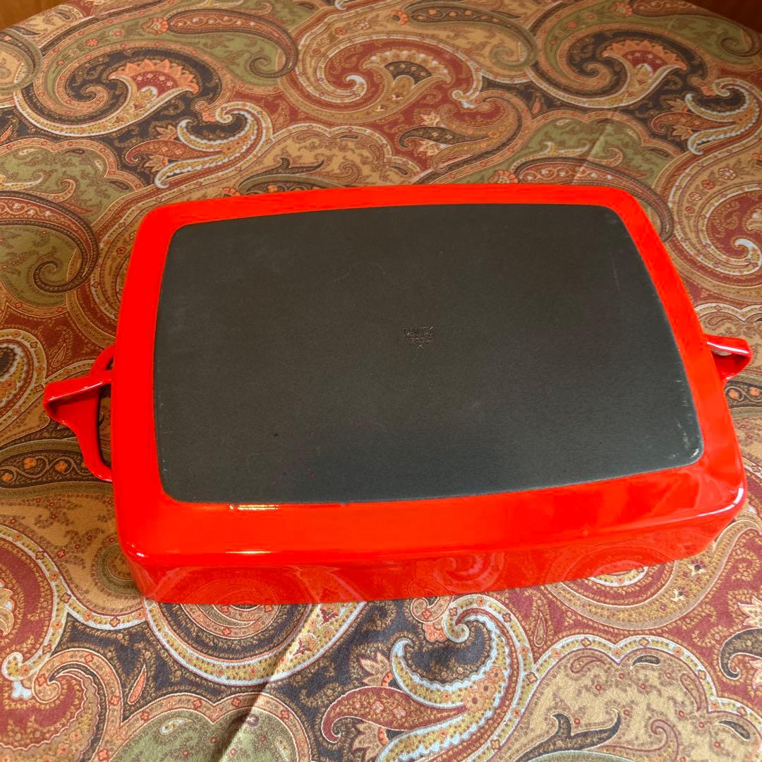 167◇DANSK 33cm ラージベイカー 両手鍋 スクエア型 赤いホーロー