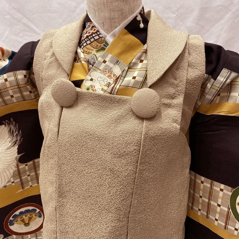 506ab84◎七五三 三歳 男の子 アンティーク着物&被布 鶴鯉宝船 黒◎