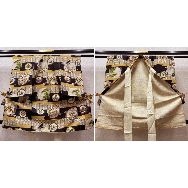 506ab84◎七五三 三歳 男の子 アンティーク着物&被布 鶴鯉宝船 黒◎