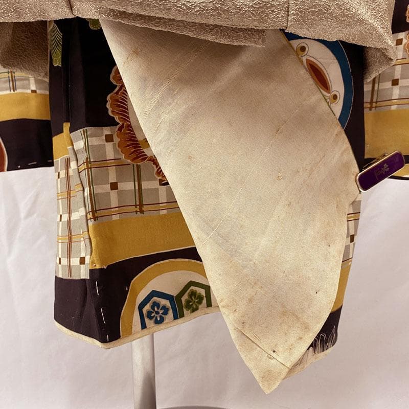 506ab84◎七五三 三歳 男の子 アンティーク着物&被布 鶴鯉宝船 黒◎