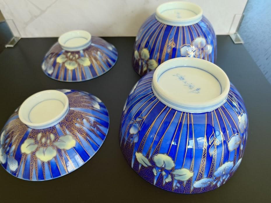 深川製磁　飯碗　蓋付き　金彩あやめ飯碗　2個　工芸品