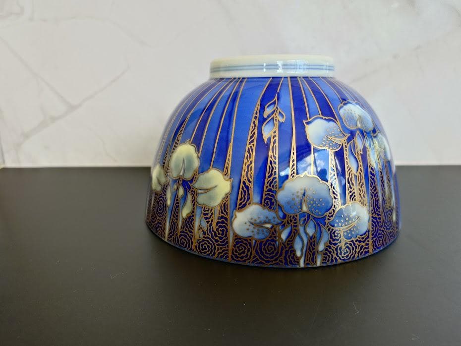 深川製磁　飯碗　蓋付き　金彩あやめ飯碗　2個　工芸品