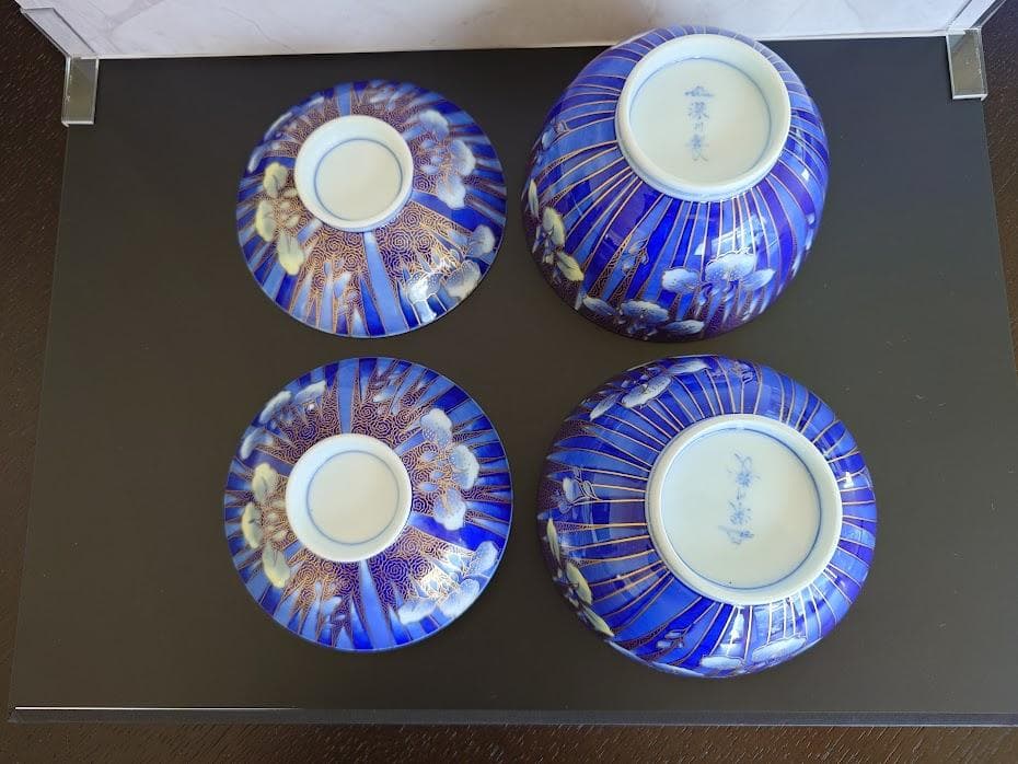 深川製磁　飯碗　蓋付き　金彩あやめ飯碗　2個　工芸品