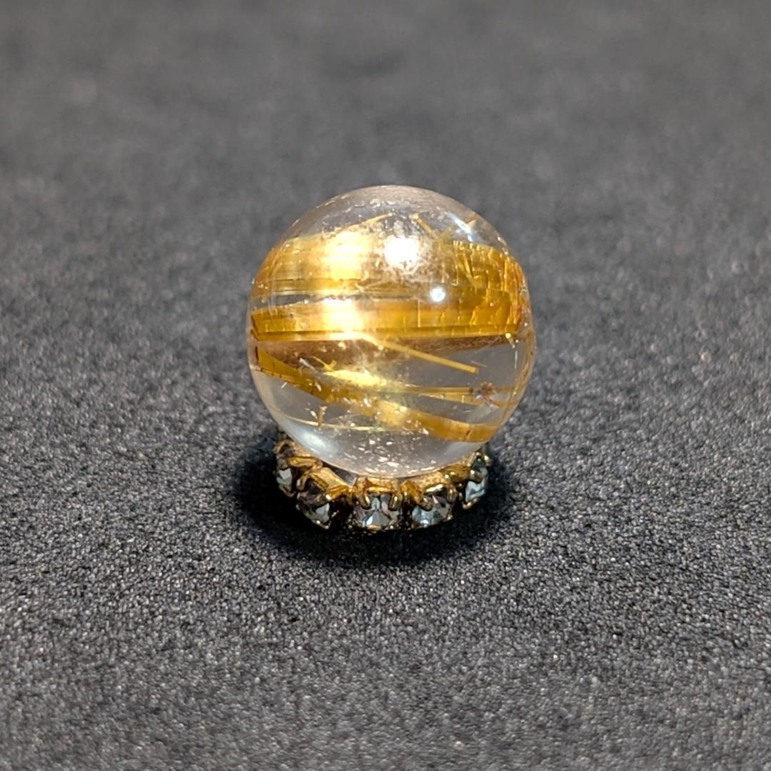 一点物【迫力満点】ゴールド タイチンルチル 10ミリ 貫通穴あり お守り石