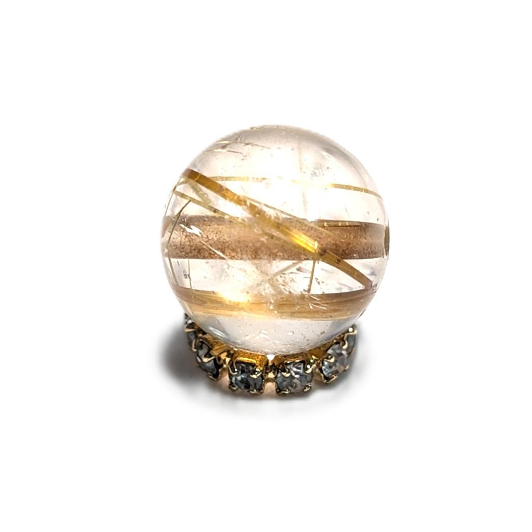 一点物【迫力満点】ゴールド タイチンルチル 10ミリ 貫通穴あり お守り石