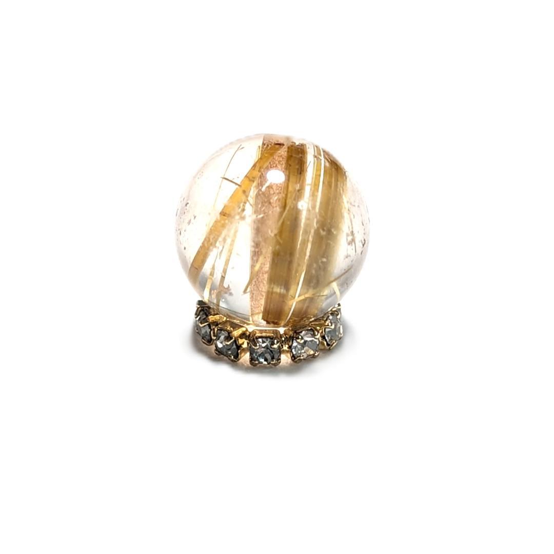 一点物【迫力満点】ゴールド タイチンルチル 10ミリ 貫通穴あり お守り石