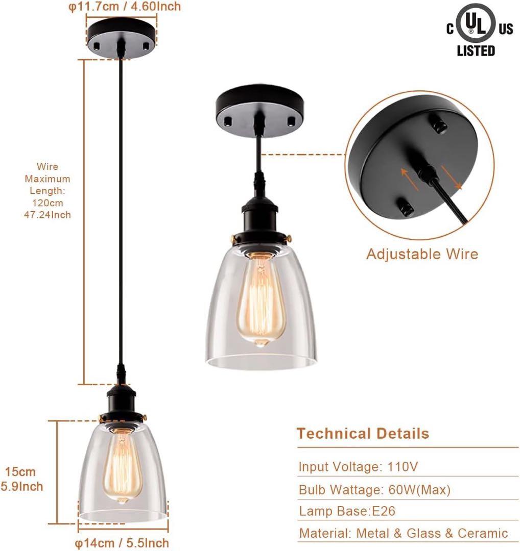 ペンダントライト 3灯セット　金属 ガラス E26 60W