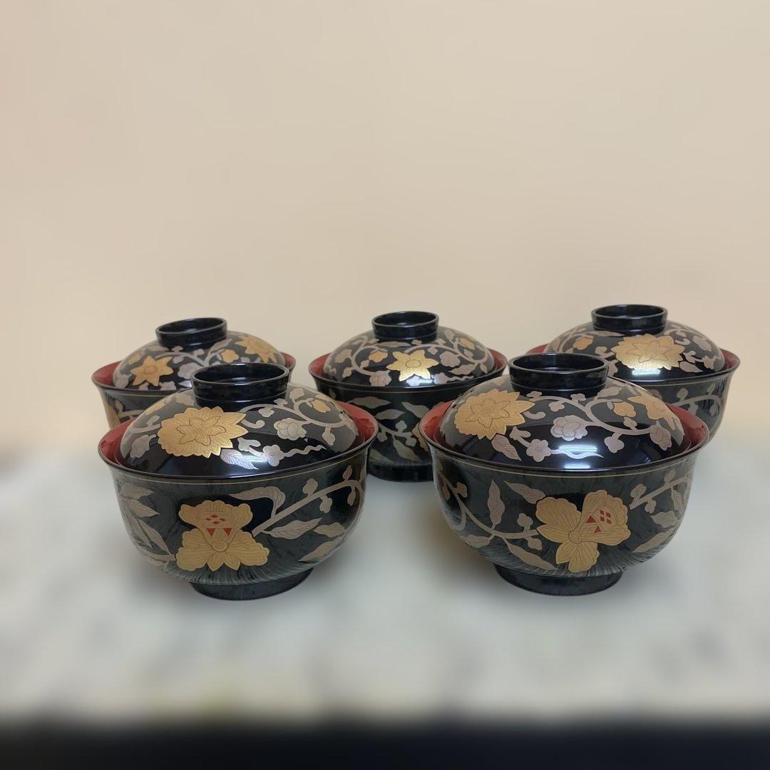 長寛字牡丹唐草 煮物椀 美品 京都老舗漆器 アソベ光石漆器店製 送料