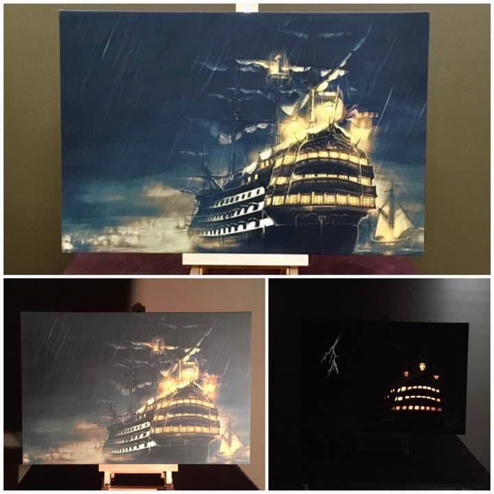 イルミネーションアート 嵐を進む船 絵画 インテリア