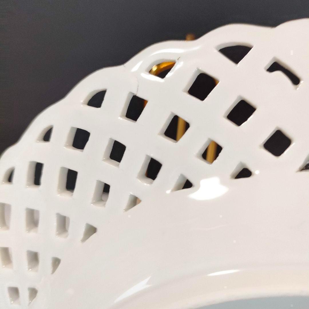 24㎝★マイセン ピアスエッジ ピンクローズ 昆虫 金彩 透かしプレート希少品