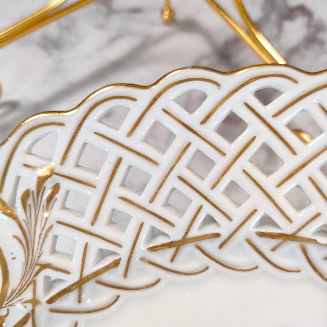 24㎝★マイセン ピアスエッジ ピンクローズ 昆虫 金彩 透かしプレート希少品