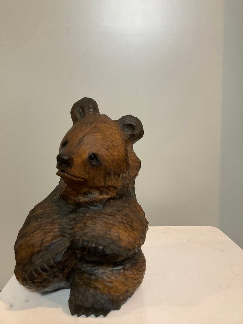 木彫熊　木彫り　座熊　大和彫　大和正幸　美品