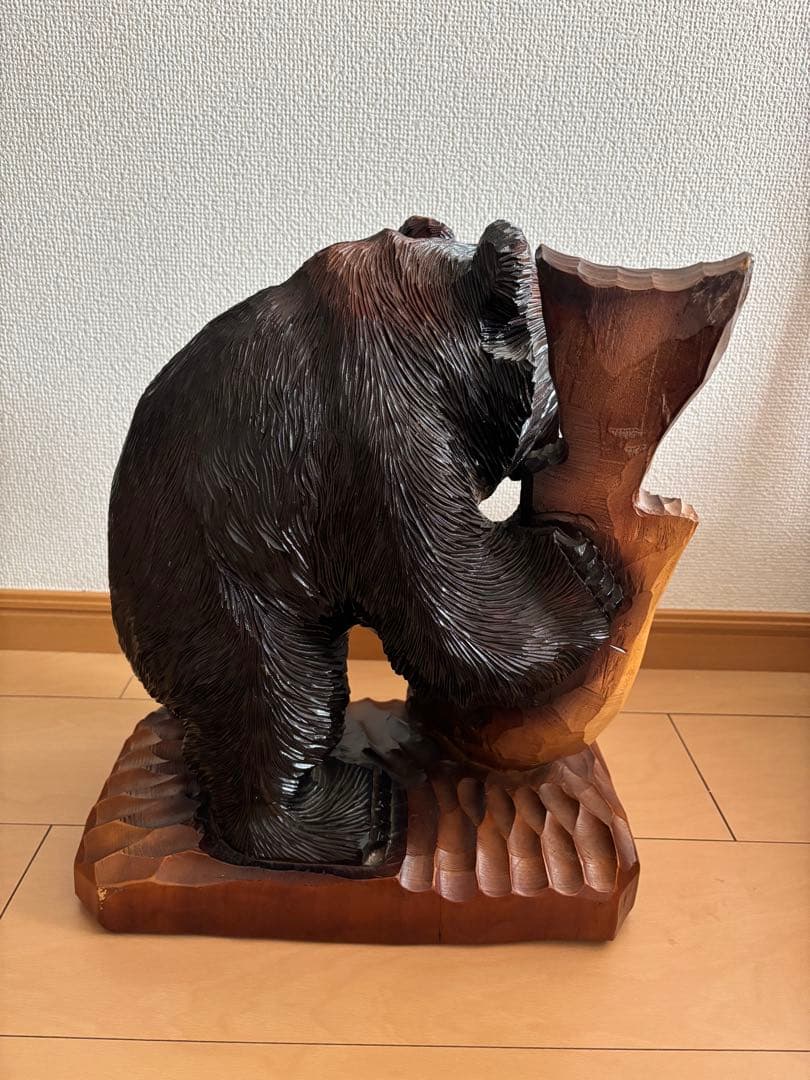【大型40cm】北海道 木彫り熊 鮭持ち 八雲系風 無銘 民芸品 置物