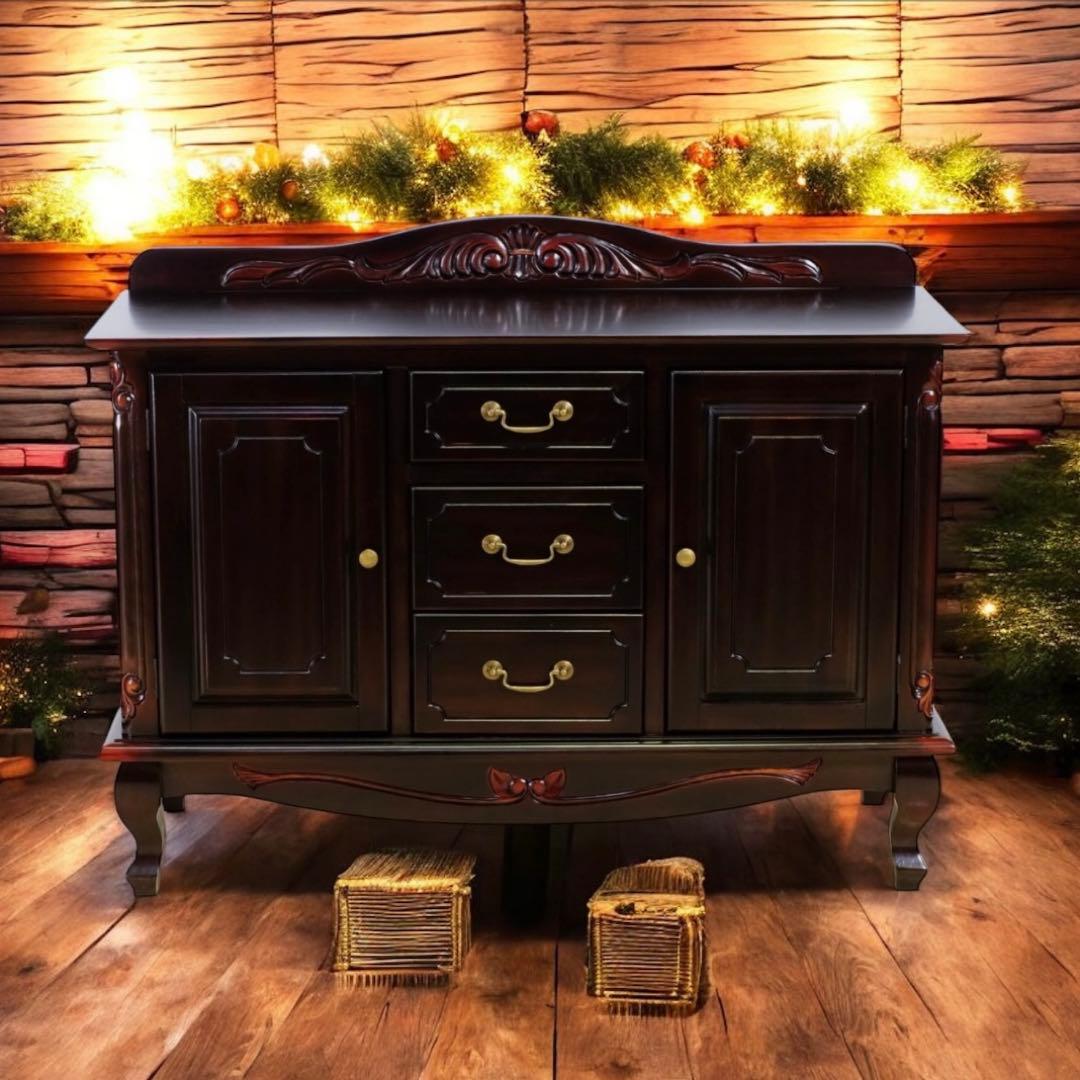 E新品 アンティーク調 キャビネット 110 リビング収納 本棚 食器棚 ボード