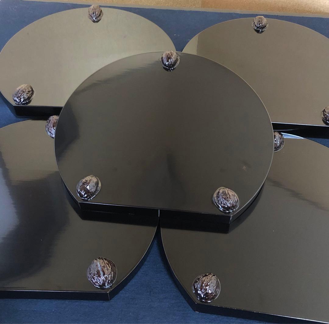 《レ》茶道具 くるみ足 半月折敷膳5客 塗師 寛斎造 共箱 260212け2