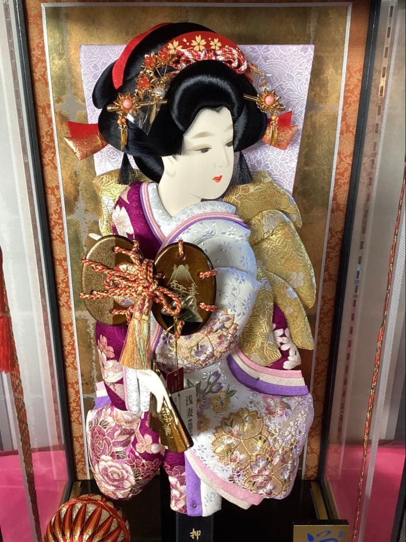 羽子板飾り　栄華　清月　美術工芸手作り羽子板　20号 正絹　浅妻　押絵羽子板