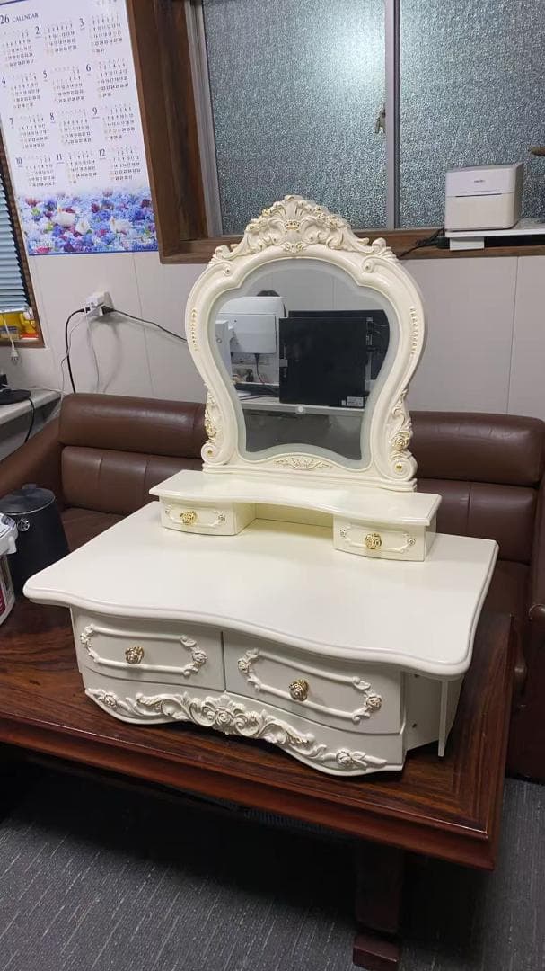 クラシックホワイトドレッサー・鏡台 訳あり品　写真をご確認 J109-80-01