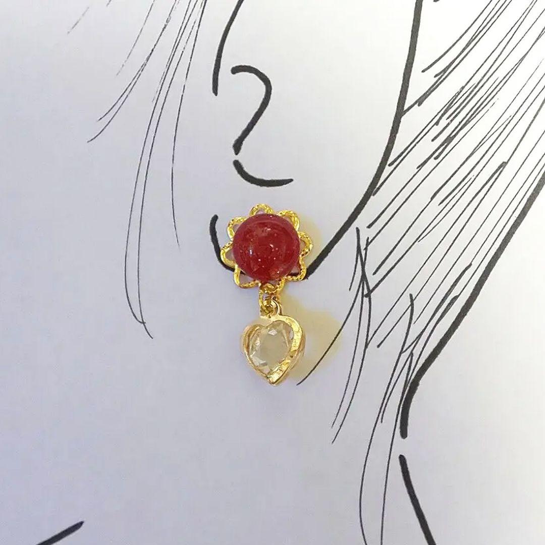 【203】レジンのピアス／ガラスチャーム