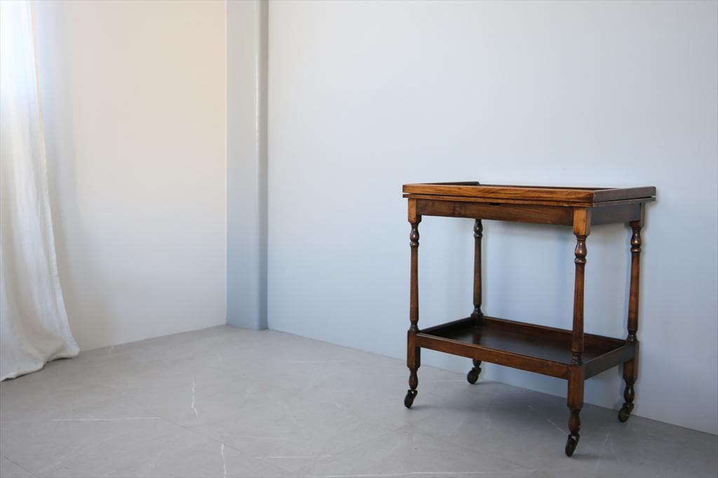 英国アンティーク木製キッチンワゴン兼ゲームテーブル/折畳式机トロリー92-117