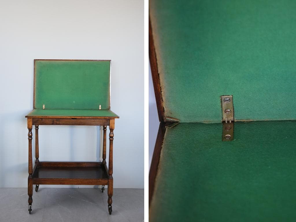 英国アンティーク木製キッチンワゴン兼ゲームテーブル/折畳式机トロリー92-117