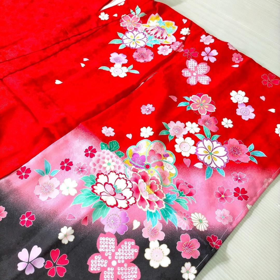 七五三 753 着物 七歳 四つ身着物 赤色地友禅柄 新品 k4125