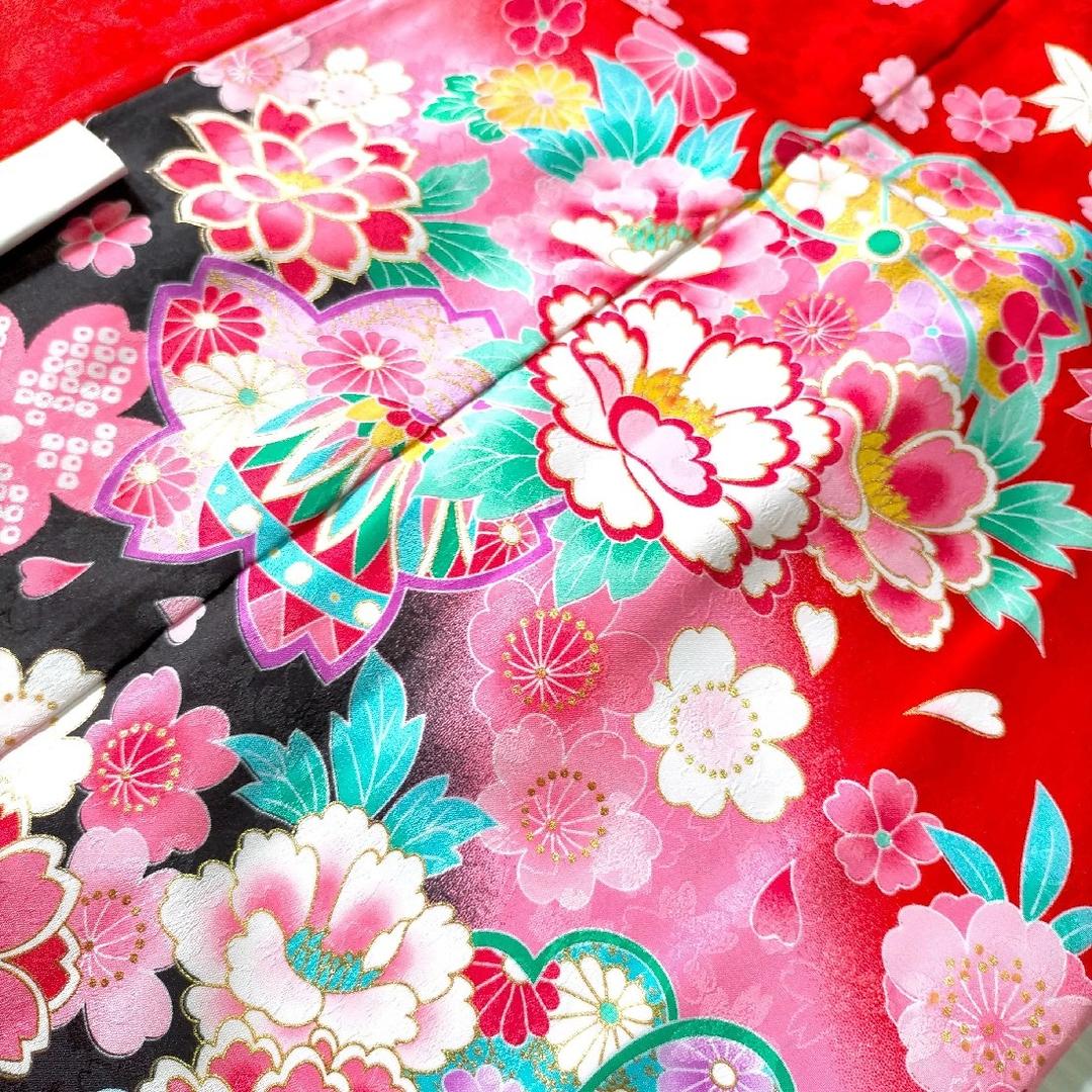 七五三 753 着物 七歳 四つ身着物 赤色地友禅柄 新品 k4125