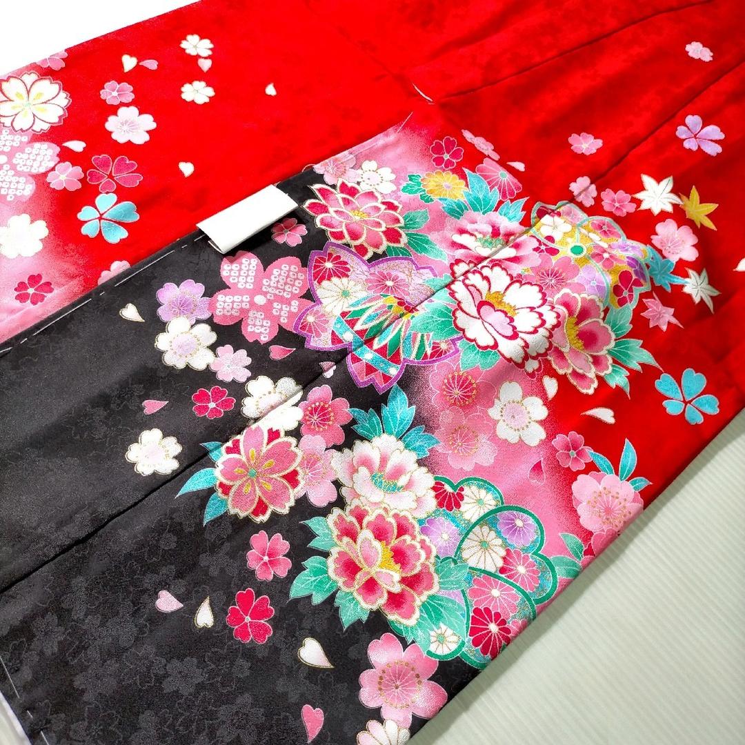 七五三 753 着物 七歳 四つ身着物 赤色地友禅柄 新品 k4125