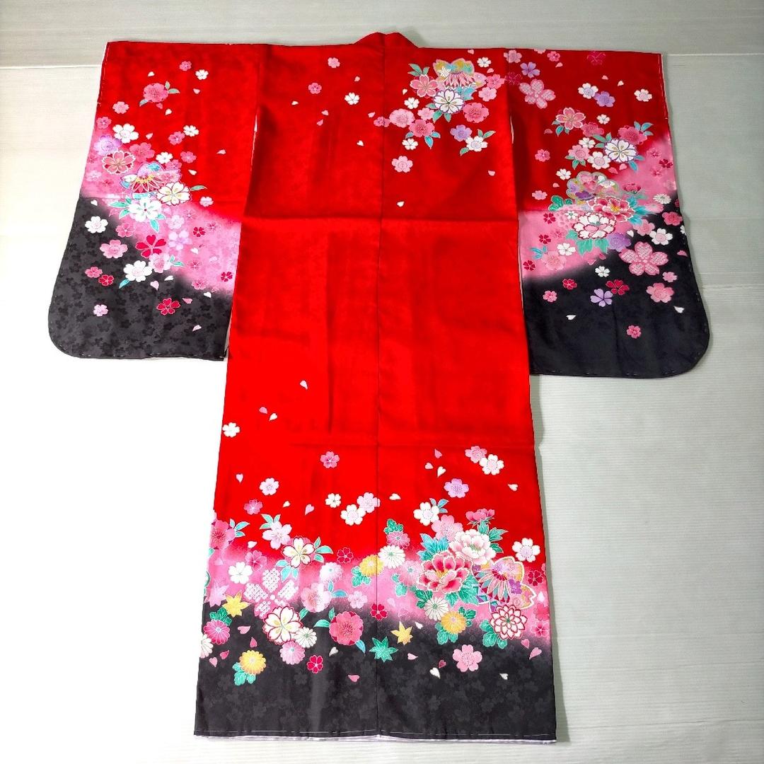 七五三 753 着物 七歳 四つ身着物 赤色地友禅柄 新品 k4125