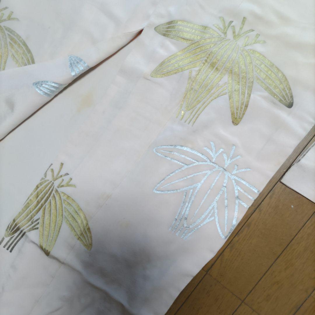 大幅値下《昔の嫁入、大振袖》(アンテ―ク）大正、ピンク縮緬地に金銀泊竹柄1047