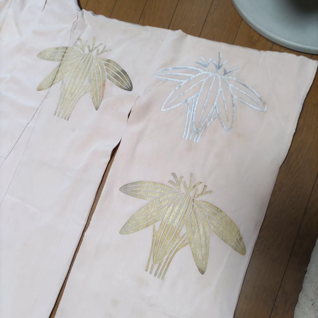 大幅値下《昔の嫁入、大振袖》(アンテ―ク）大正、ピンク縮緬地に金銀泊竹柄1047