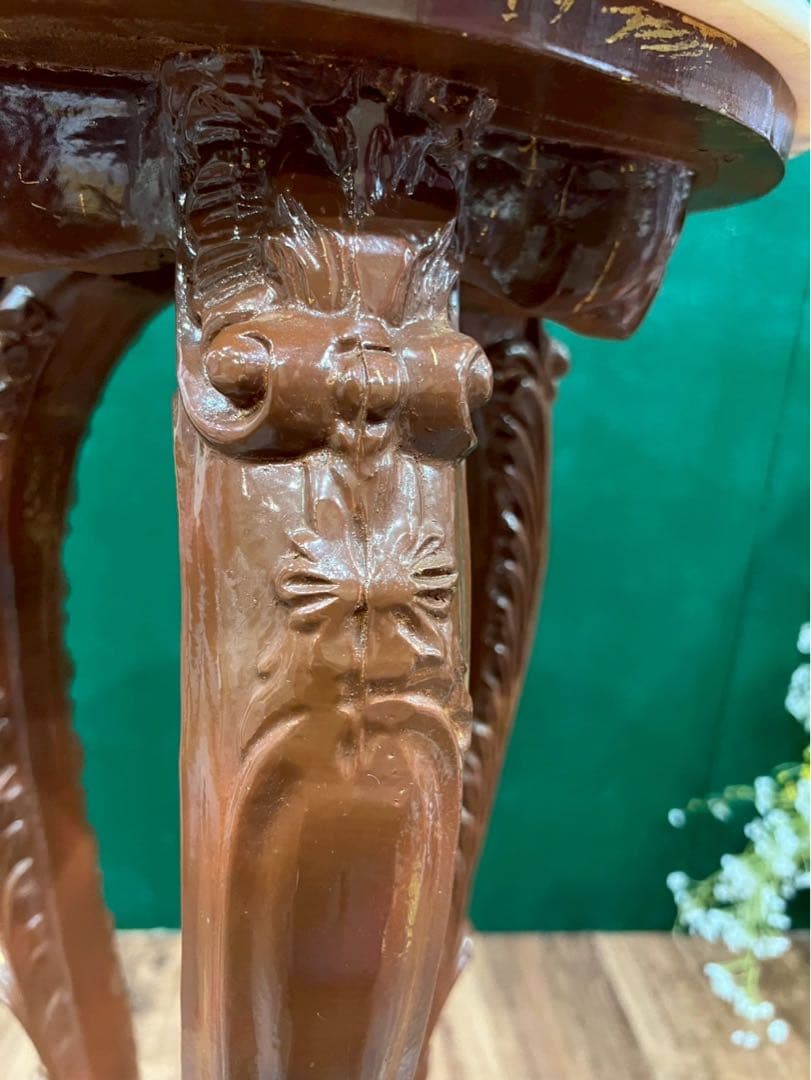 大理石 猫脚 花台 インテリア 当時物 昭和レトロ アンティーク サイドテーブ