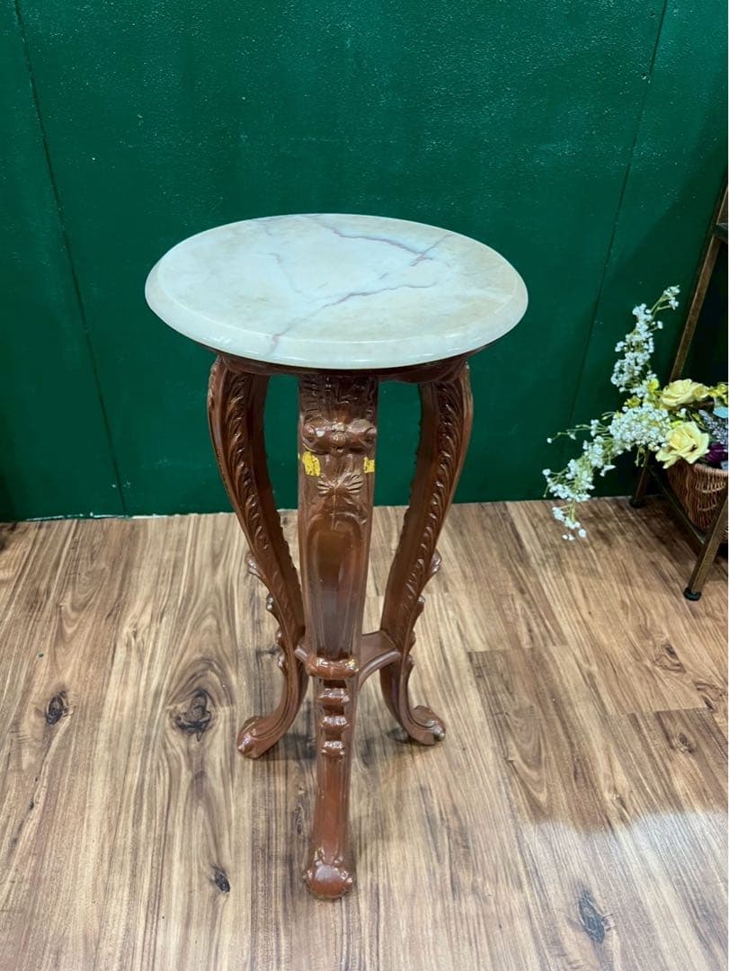 大理石 猫脚 花台 インテリア 当時物 昭和レトロ アンティーク サイドテーブ