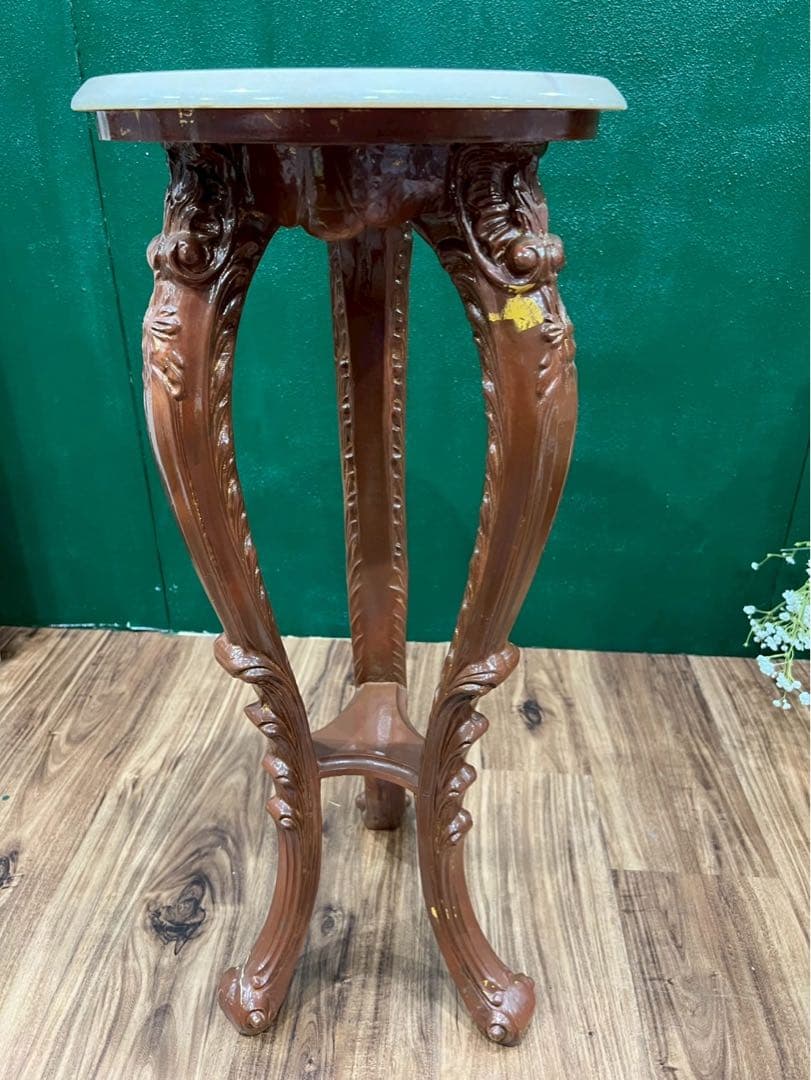 大理石 猫脚 花台 インテリア 当時物 昭和レトロ アンティーク サイドテーブ