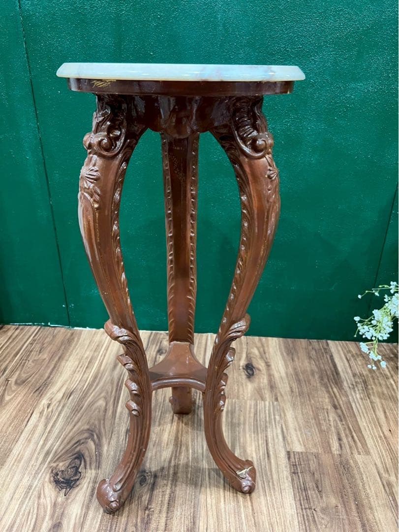 大理石 猫脚 花台 インテリア 当時物 昭和レトロ アンティーク サイドテーブ