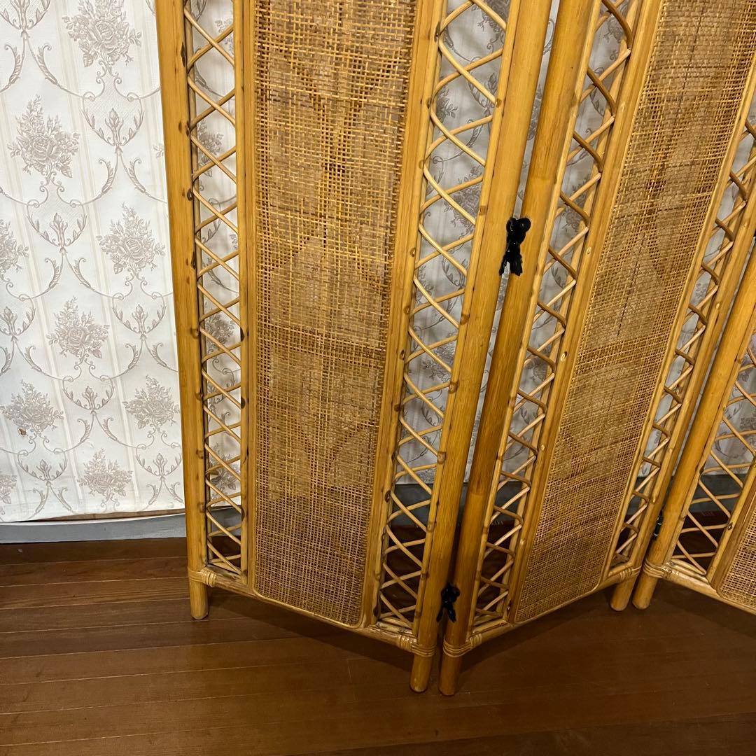 【アンティーク】籐 ラタン 3連パーテーション 間仕切り 衝立 目隠し古道具