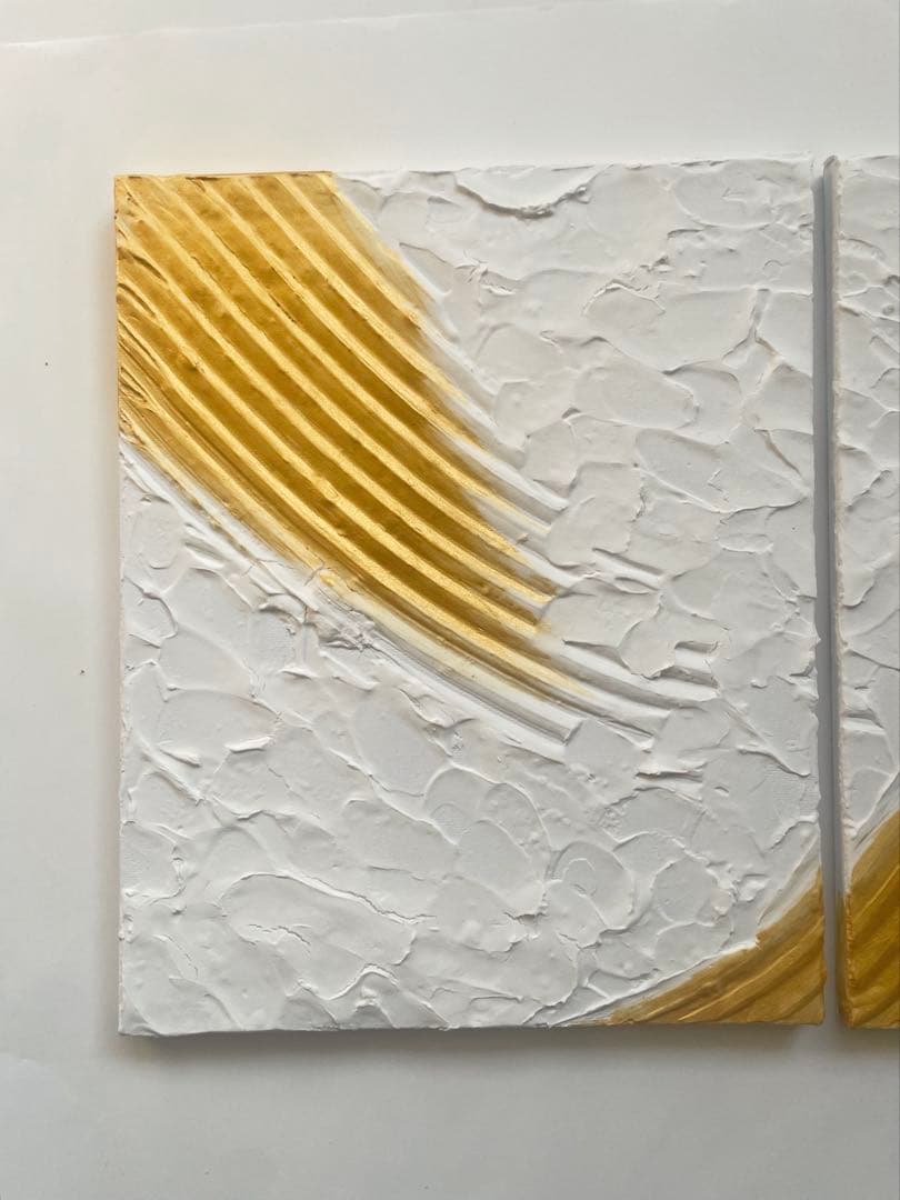 白とゴールドのテクスチャーアート 抽象画/現代アート/モダン/パネル/絵画/金