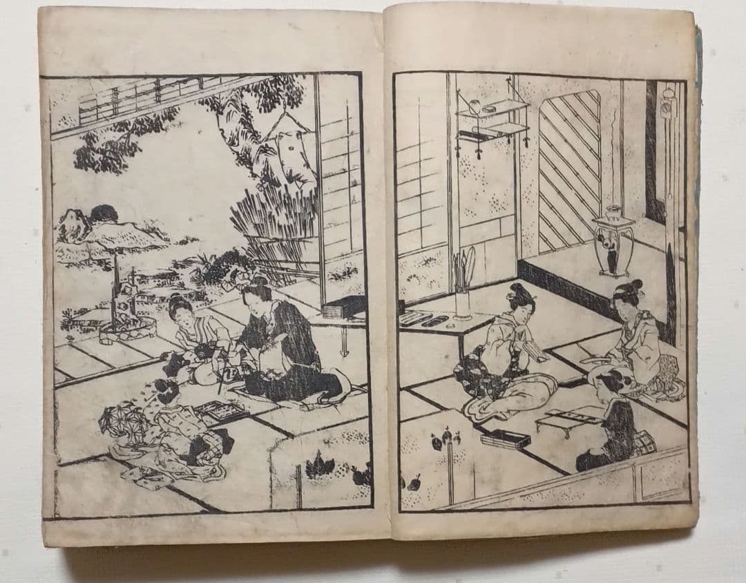 増女教百人一首合鏡（大型黒摺版画本多色摺1丁あり完品本)再刻天保13年出版