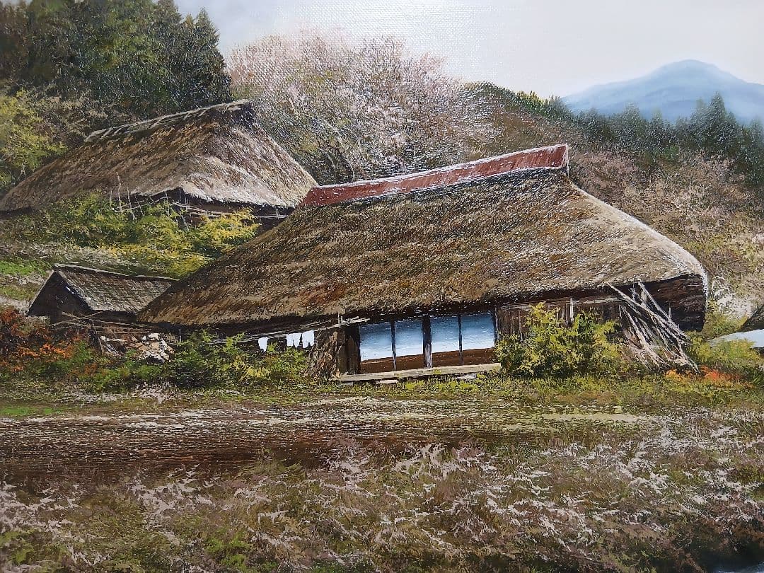 真作油彩画 風景画・大友修一 『奥日光の里』F10号本人サイン落款有り