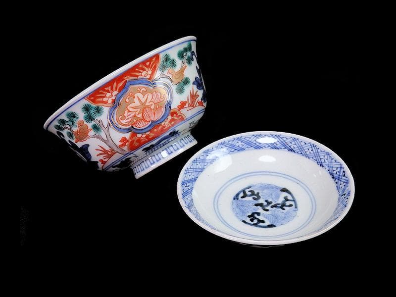 古伊万里 金襴手 窓絵 花鳥紋の図 蓋茶碗 5客 C884AS-CEv