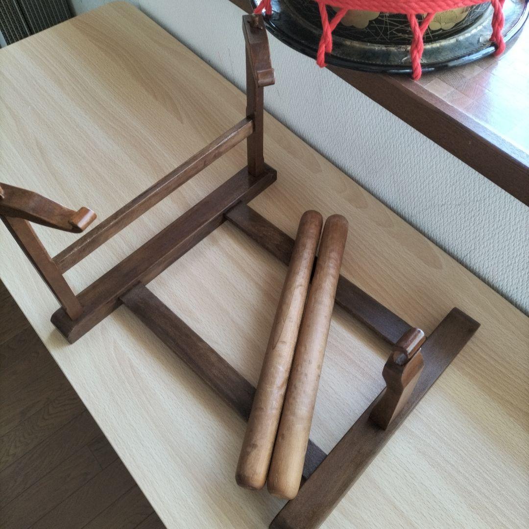 締太鼓　テレン台　バチ付　旧家蔵出し中古品