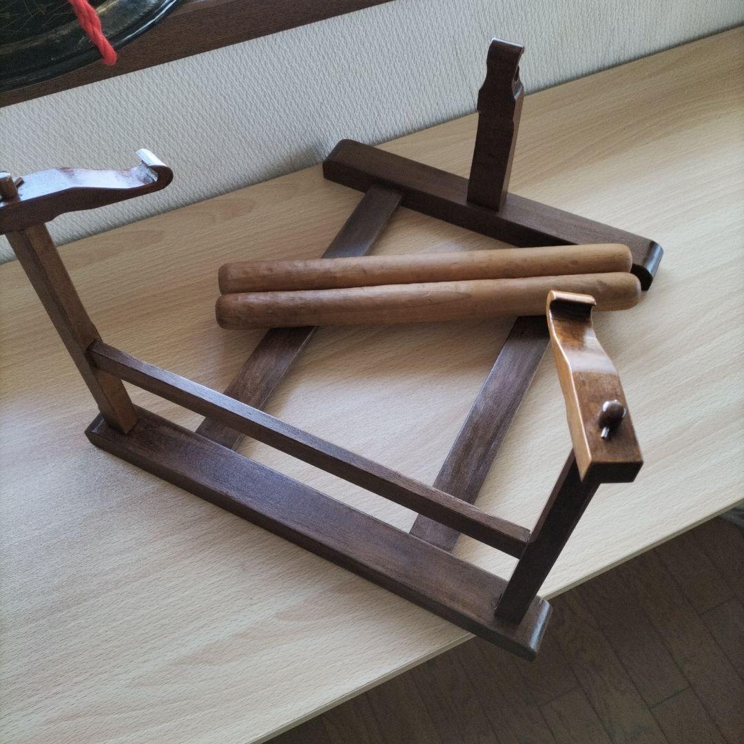 締太鼓　テレン台　バチ付　旧家蔵出し中古品