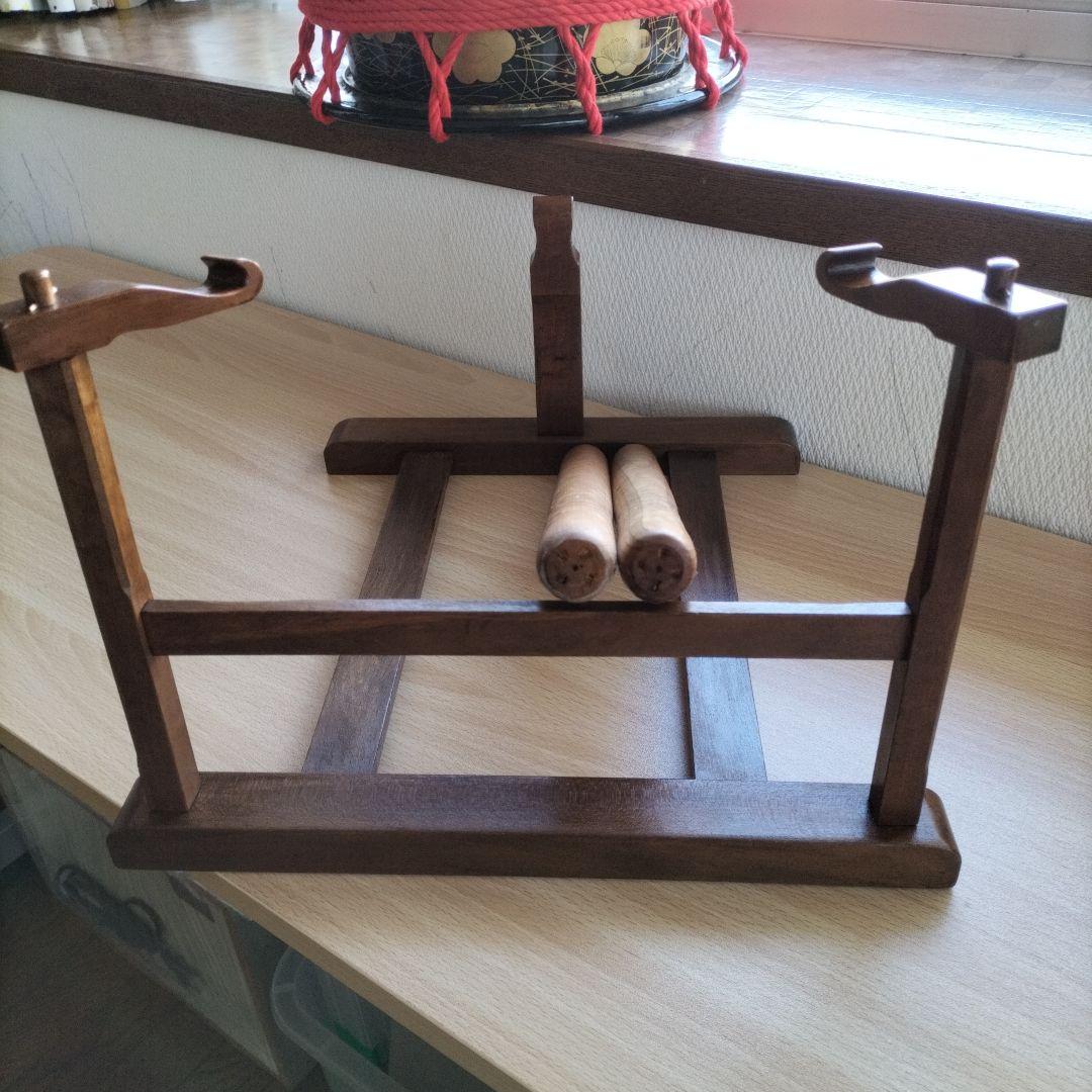 締太鼓　テレン台　バチ付　旧家蔵出し中古品